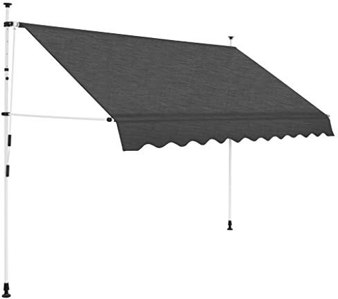 mewmewcat Retractable awning Hand operated Sun protection Articulated arm awning Clamp awning terrace Balcony awning 300 cm anthracite