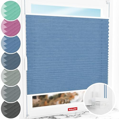 Schuette® Plissee ohne Bohren ● Melange Kollektion: Deep Sea (Blau) ● 25x80cm (Breite x Höhe) ● Suprafix Faltrollo Klemmfix 2.0 Rollo ● 60 Sekunden Plisseerollo Montage inkl. Video