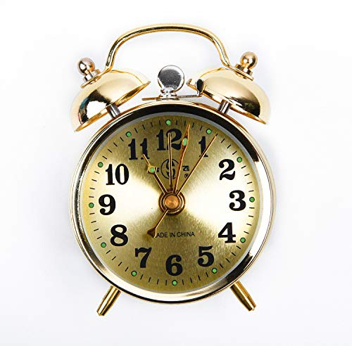 FACULX Réveil rétro à double cloche, vintage analogique à quartz avec veilleuse pour chambre à coucher, doré, 7 cm