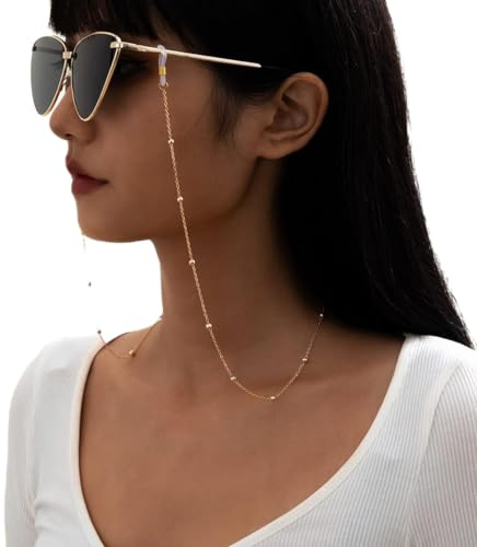 Bramian Chaîne de Lunettes de Soleil en Perles - Accessoire Simple et Décoratif pour Femmes et Filles (Or), Taille Unique
