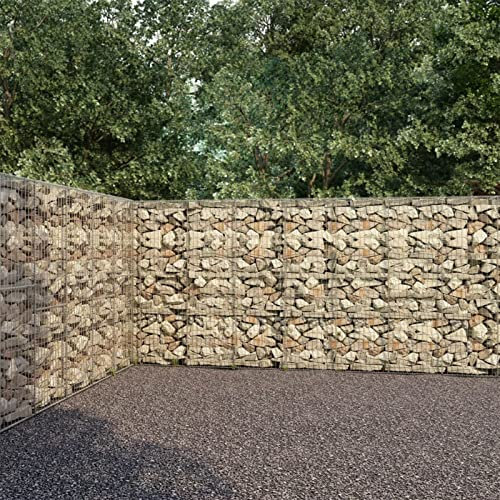 ZEYUAN Gabionenwand mit Abdeckung, Gabionen Zaun, Mülltonnenverkleidung, Gabionenkörbe, Steine Für Gabionen, Steingabionen, Verzinkter Stahl 900×50×200 cm