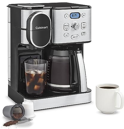 Cuisinart 12-Cup Coffee Maker, Single-Serve Brewer Glass Carafe, Automatic Hot & Iced Coffee Machine, Brew Strength Control and Pause, SS-16, Stainless Steel
