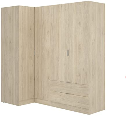 DEKIT GRUPO RIMOBEL Essen - Armadio angolare con cassetti - Rovere Naturale - 184 cm (Alto) x 91 cm (Largo) x 174 cm (Prof.)