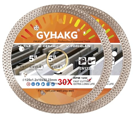 GVHAKG Diamantkapskiva Sågklinga Sågblad 125 mm, extra tunn diamantskiva separera och klippa kakel porslin granit marmor (125 x 22,23 mm – 2 st)