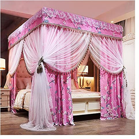 NBHDEK Bettvorhänge, King-Size-Betthimmel, Himmelbett, Himmelbett, Rosa, Mädchenschlafzimmer-Baldachin
