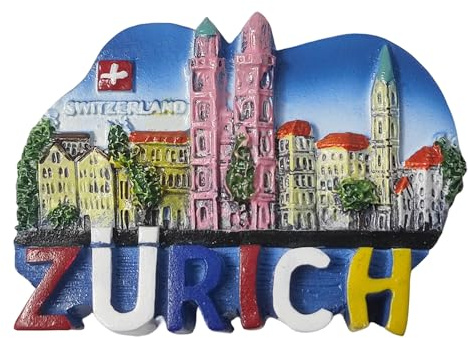 Wedarego Calamita da frigorifero 3D Zurich Svizzera, souvenir in resina, fatta a mano, decorazione per la casa e la cucina