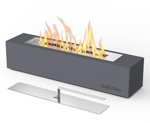 Onlyfire Tabletop Ethanol Fireplaces with Extinguisher Lid, Concrete Rectangular Fire Bowl with Non-Slip Pad, Portable Smokeless Fire Pit for Outdoor & Indoor, Home Garden Balcony, Black