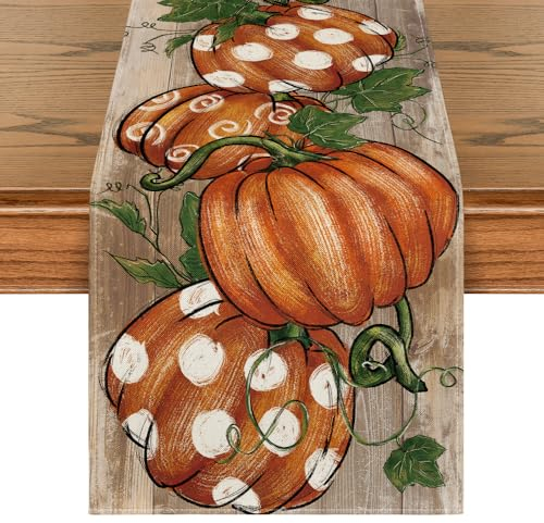 Artoid Mode Planken DREI Kürbisse Blätter Herbst Tischläufer, Saisonnal Küche Tisch Dekoration Drinnen Urlaub Party Dekor 40x140 cm