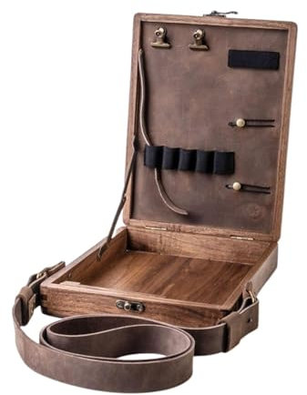 Writers Messenger Holztasche – Kunsttasche, Pochade-Box, Künstlerwerkzeug und Pinsel-Aufbewahrungsbox | Walnussholztasche mit Klappdeckel, Umhängetasche, Taschen-Organizer für Skizzierer, Schriftstell
