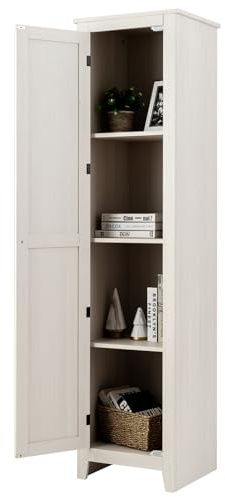 GIANTEX Armadietto alto da 183 cm, armadio stretto per bagno con 1 porta e 4 ripiani, armadio per la conservazione per cucina, soggiorno e bagno, armadio da cucina indipendente (Bianco)