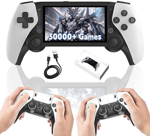 M25 Consola de juegos Portatil Consola Retro Portatil,30500+ Juegos,20+ Emuladores,Sistema EmuELEC,Consola de juegos retro con 2 mandos inalámbricos & Pantalla LCD IPS de 4,3″,30 idiomas (128G)