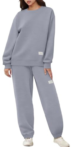 Traje de casa para mujer, traje informal de jogging, manga larga, cuello redondo, dos piezas, monocolor, ropa de ocio, tallas grandes, juego de chándal y pantalones de chándal