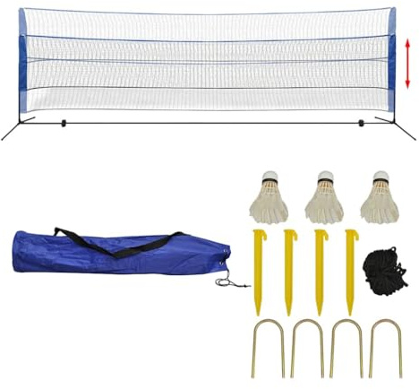 Ordellia Badmintonnät set med fjäderbollar x, höjdjusterbar, med stålstolpar, bärväska och spännrep, för trädgård, gräsmatta, strand, park och camping, mobil för familj och barn