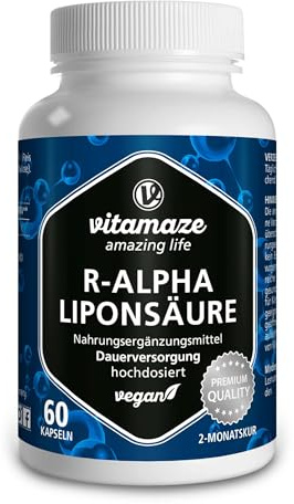 R-Alpha-Liponsäure hochdosiert, 200 mg je Kapsel, vegan, 2 Monatskur, natürliche Form der Thioctsäure, Qualitätsprodukt, Bioaktive Nahrungsergänzung ohne unnötige Zusätze, Made in Germany