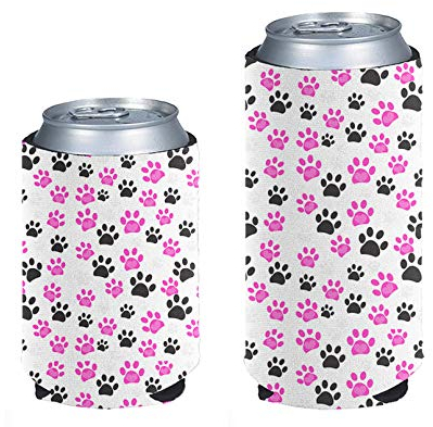 Pizding 2pcs Easy Carry Beer Can Cooler Standard Holder Foldable Can Cooler Sleeves Blank Beer Cooler Bags Fits Energy Drink&Beer&Water for Party BBQ Picnic Sports Game Dog Paw Printed