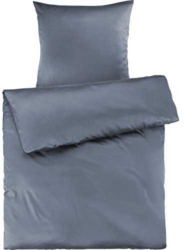 Pure Label Mako Satin Bettwäsche blau 155x220 cm mit Kissenbezug 80x80 cm aus 100% Baumwolle - Traumhaft weiches Mako Satin Bettwäsche Set in Uni