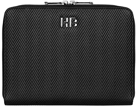 Hugo Boss Businessmappe Herringbone Konferenzmappe A5 aus veganem Leder in der Farbe Schwarz, Maße: 23,3cm x 18,2cm x 2cm, HTM106A