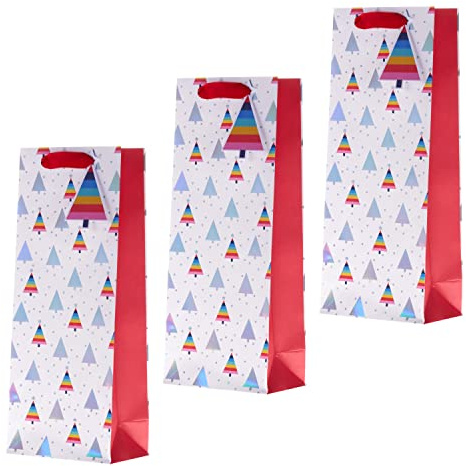 Hallmark Bottle Bags, Gift Bags for Presents, Pack of 3, Rainbow Trees Design, Red, Yellow, Blue