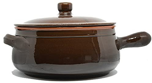 Padella Bruna con Coperchio, Casseruola in Terracotta, Padella per stufati, Marrone, diametro 24 cm, Colì