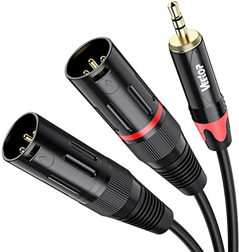 Veetop 0.5m Dual XLR Male to 3.5mm Microphone Cable - Balanced Audio Stereo Cable 1/8 Inch to XLR 3 Pin Interconnect for Laptop, DSLR Camera, Sound, DV - Black