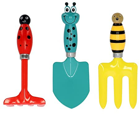 Rivanto® Kinder Gartenwerkzeug 3er Set Insekten aus Harke & Handschaufel, Bunt