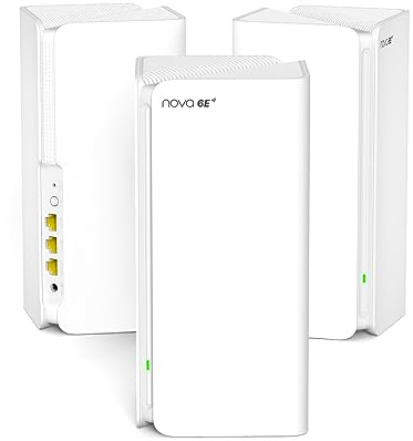 Tenda Nova Mesh Wi-Fi 6E AXE5700 Whole Home Tri-Band Mesh Wi-Fi 6E System, (MX21 Pro), 6G Band, Coverage up to 7-9 Rooms 4200 ft², Seamless Roaming, 8K, VR HD, Cloud Games, Pack of 3
