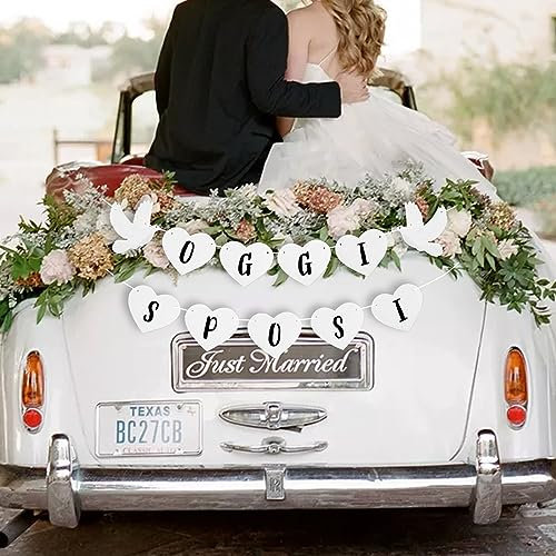 GEBETTER Festone Oggi Sposi a Forma Cuore per Auto, Just Married Striscione Bandierine, Decorazione per Auto e Casa Esterno Giardino, Addobbi per Foto e Nozze