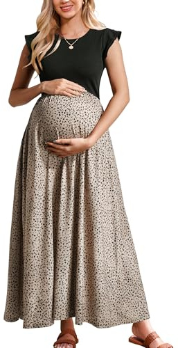 OUGES Women 2026 Spring Summer Maternity Dresses Sleeveless Ribbed Casual Outfits Maxi Nursing Dress with Pockets