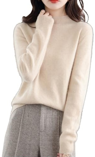 LAKEMON Suéteres de Cachemira para Mujer,Suéter Suave y Acogedor,Suéteres de Cachemira de Manga Larga con Cuello Redondo para otoño e Invierno (Medium,Beige)