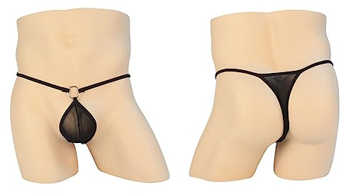 IBLUELOVER Mens Sexy G-String Thong Cosplay Low Waist Panties Mens T-back Underwear Breathable Mankini Swimwear Pouch Thong Bikini Brief Hollow Out Briefs for Boyfriend Husband Black