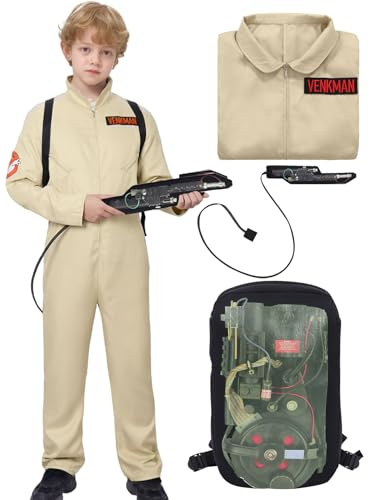 HarnyLoom Cacciatore di Fantasmi Costume Halloween Cosplay Zaino Gonfiabile Protonico Tuta Uomo Jumpsuit Ghost Catcher Film Vestirsi Vestito Halloween Bambino Disponibile (120)
