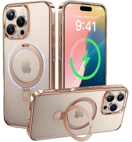 CASEKOO Original Titan Wüstensand für iPhone 16 Pro Hülle mit MagSafe & Unsichtbarer Ständer [Militärschutz] [Vergilbungsfrei] Clear Case Dünn Handyhülle iPhone 16 Pro Schutzhülle Cover Gold