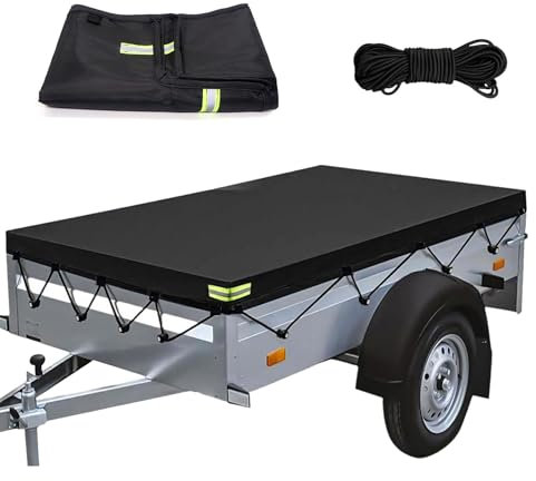 Forhandy Anhänger Plane mit Planenseil, 208x114x13cm Anhängerplane Abdeckplane Anhänger, Verstärktes 420D Oxford Wasserfest Winddichte Reißfeste Sandprävention für Viele PKW Hänger Autoanhänger