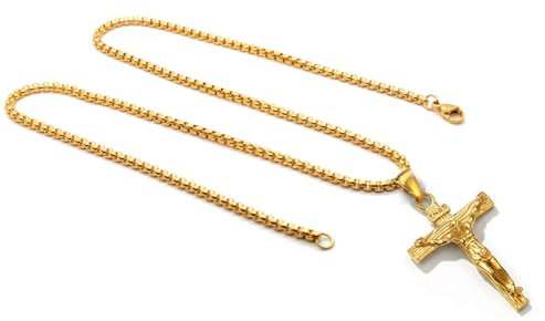 GXGM Collier Croix Pendentif Homme Femme Acier Inoxydable Crucifix Jésus Collier avec Vénitienne Chaîne