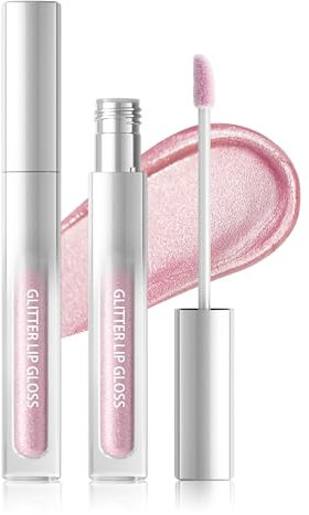 Gloss à lèvres Pailleté, Lip Gloss Liquide Métallisé et Scintillant, Rouge a Levre Longue Tenue Waterproof, Sans Transfert, Maquillage Lèvres Très Pigmenté Paillette, Cadeau Femme Noël-02 Rose Clair