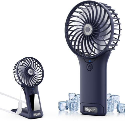 Bigqin Ventilador Mano Portátil USB, 2000 mAH 4 Velocidades Mini Ventilador Mesa mit Espejo, Mini Fan Silencioso Admirador Pequeño para Biblioteca Oficina Camping Picnic