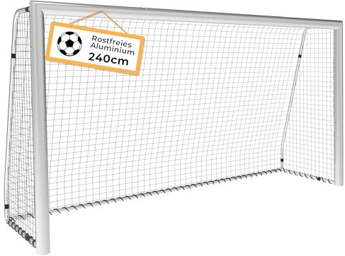 PEAKVONDER TSG041W - Porta da calcio in alluminio, 240 cm, per giardino, bambini e adulti, porta da calcio in acciaio inox, per bambini, per esterni, con ancora, uso su più anni