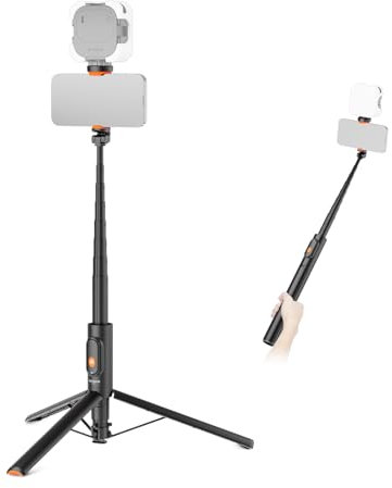 NEEWER 57,9 Trípode Palo Selfie Compatible con iPhone Samsung Android, Soporte Metálico Portátil y Ligero Viajes, con Soporte Teléfono y Control Remoto para Grabar y Filmar Videos, PA992 Negro