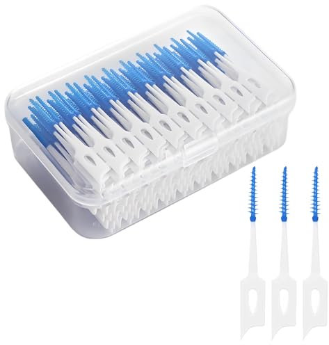 200 Stück Interdentalbürsten,Silikon Zahnzwischenraumbürsten,Tragbarer Dual-Use Zahnseide Stick für Zahnreinigung Zwischenräume(Blau)
