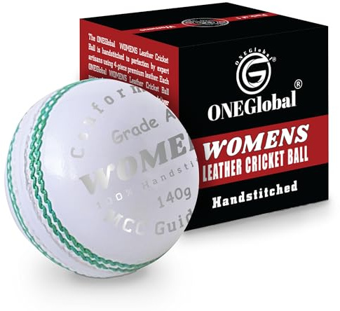 ONEGlobal Palla da cricket da donna in pelle, 100% cucita a mano, 142 g, costruzione impermeabile in 4 pezzi, palline da cricket dure da donna di qualità (1 bianco)