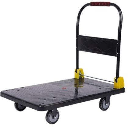 Carrello a mano pieghevole resistente con manico in metallo, portatile, in plastica, per ufficio e libreria, carrello mobile con ruote (nero)