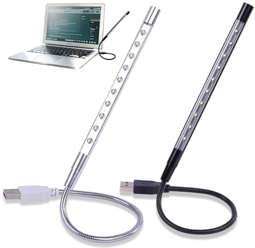 2 Stück USB LED Leselampen mit Flexiblem Schwanenhals – Buch und Bett – Tragbare Lichtquelle in Schwarz und Silber buch lampe,USB-Licht für Laptop, Flexible Tastatur-Licht für PC Computer