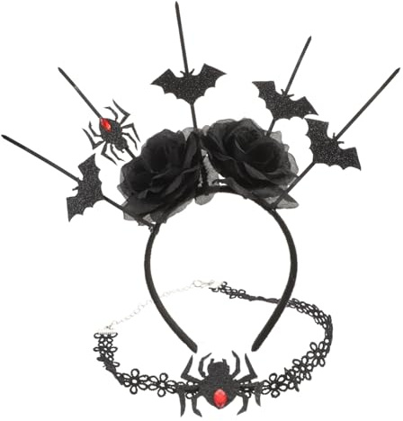 Healeved 3 Ensembles Set Goth Choker Collier et Tête Halloween Accessoires Cosplay Bat et Araignée pour Femmes Confortable et Adapté à Toutes Occasions