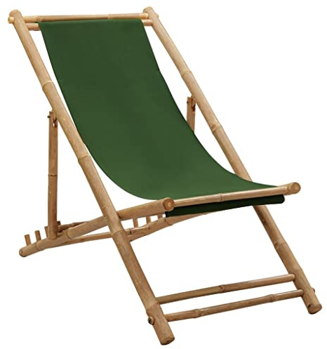 Teenpull Chaise longue robuste en bambou vert, pliable, réglable en 4 positions, pour jardin, plage et camping, capacité de charge de 110 kg, 60 x 123 x 93 cm, résistante aux intempéries, détente