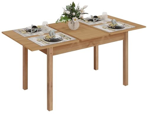 ARTETHYS Dining Table, 120-160cm Wood Extendable Table for 4-6 People, Large Kitchen Dinner Table with Solid Legs for Restaurant, Home