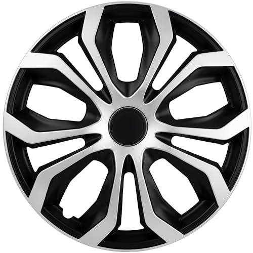 Upgrade4cars Copricerchi 16 Pollici Nero Argento Set di 4 | Coppe Ruota Universali per Cerchi in Acciaio | Borchie Robuste in Plastica ABS | Copriruota Auto R16