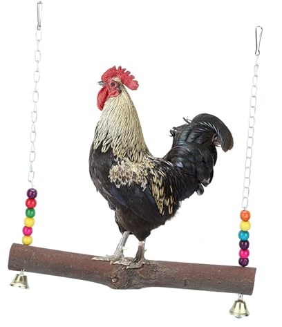 Naroote Balançoire de Poulet en Bois Naturel Durable, Jouet à Suspendre pour Poules, Coq, Aras, Fournitures D'entraînement à la Mastication, Non Toxique, Cage de 33 Cm, Jouet à Suspendre Fait à la