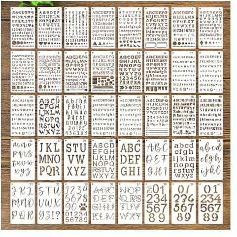 40 Pezzi Stencil Lettere e Numeri,Stencil in Plastica per Pittura,SZMK Stencils per Lettere Alfabeto,Stencil for Painting,Stencils per Bullet Journal Riutilizzabili per Scrapbooking, Vernice Spray