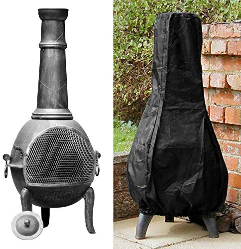 willkey Outdoor Chimenea Cover Waterproof Garden Heavy Duty Breathable Oxford Fabric Patio Heater Cover Rain Sun UV Protector 1.2m High Black