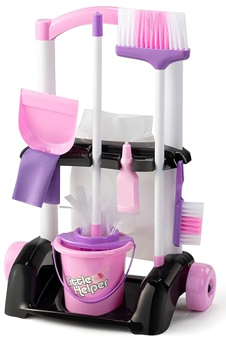 Girls Cleaning Playset Trolley with Mop & Brush Children Kids Toys RolePlay Set